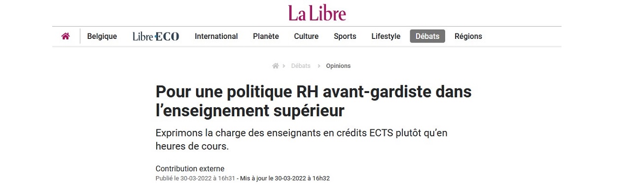 Pour une politique RH avant-gardiste dans l’enseignement supérieur
		exprimons la charge des enseignants en ECTS plutôt qu’en heures de cours